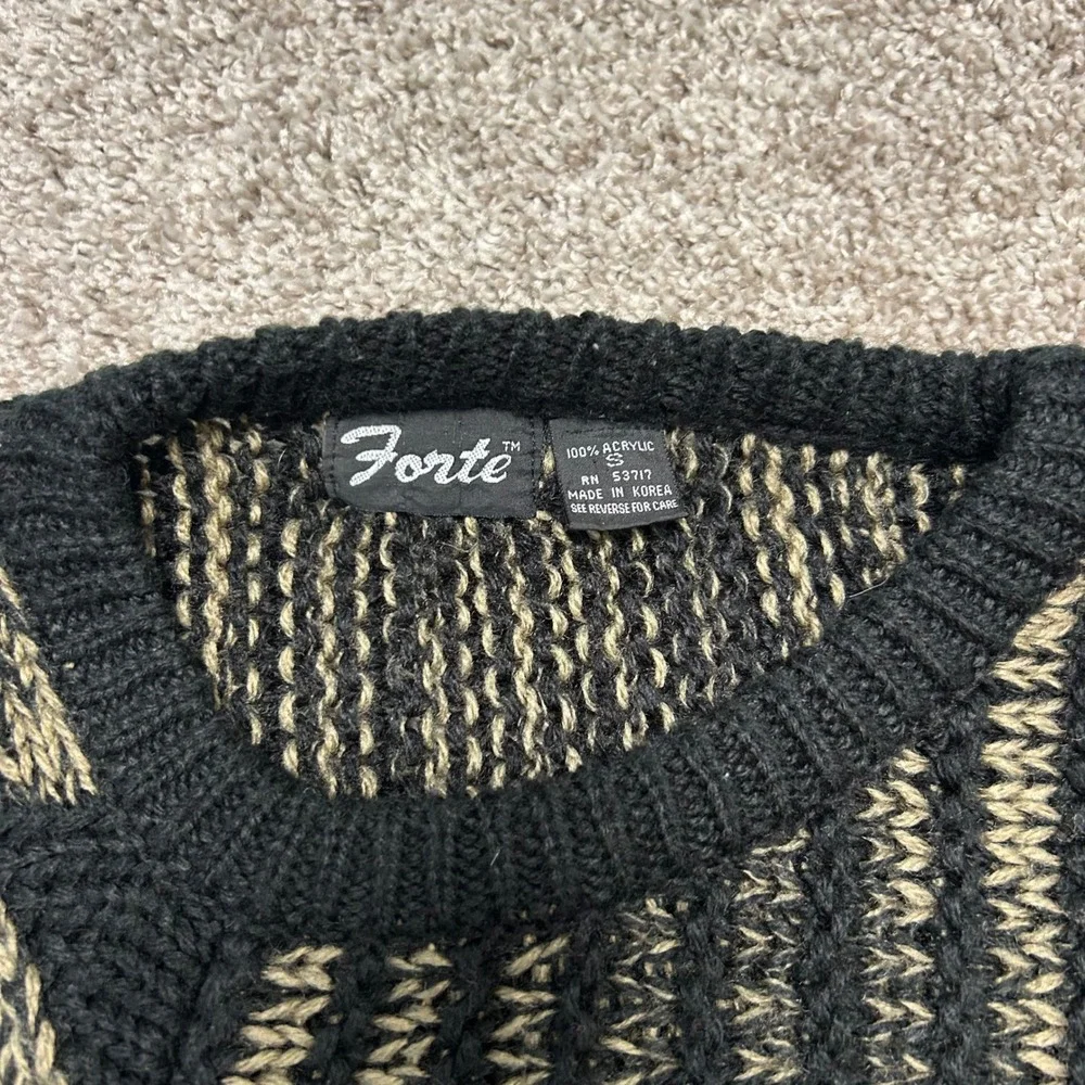 Vintage Forte Crewneck Sweater Men Size Small Leather Accents‎ 90s Stripe